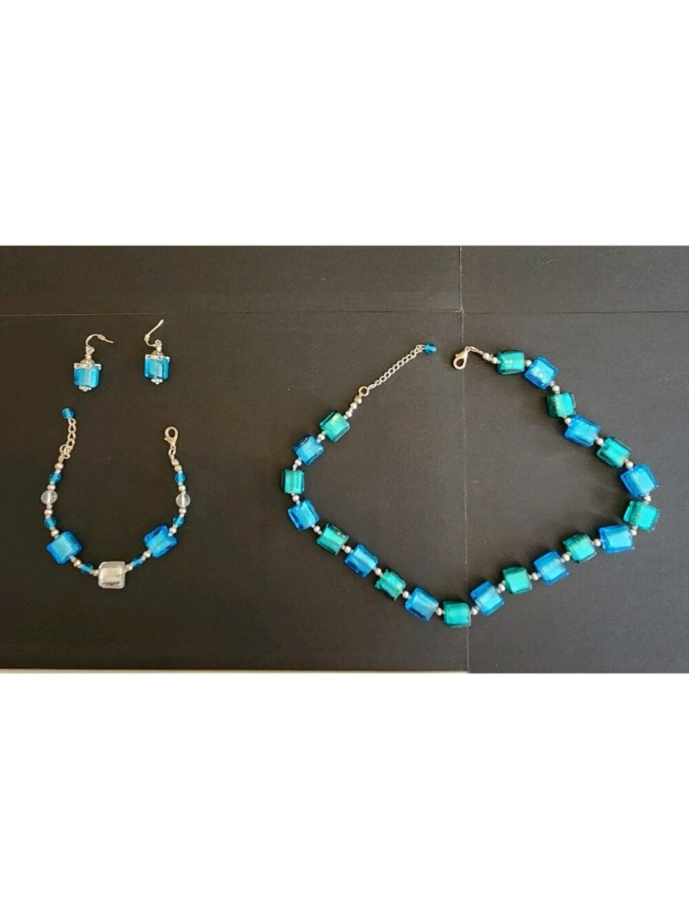 Vintage Murano Venetian Foil Art Glass Beaded Necklace Bracelet Earrings
